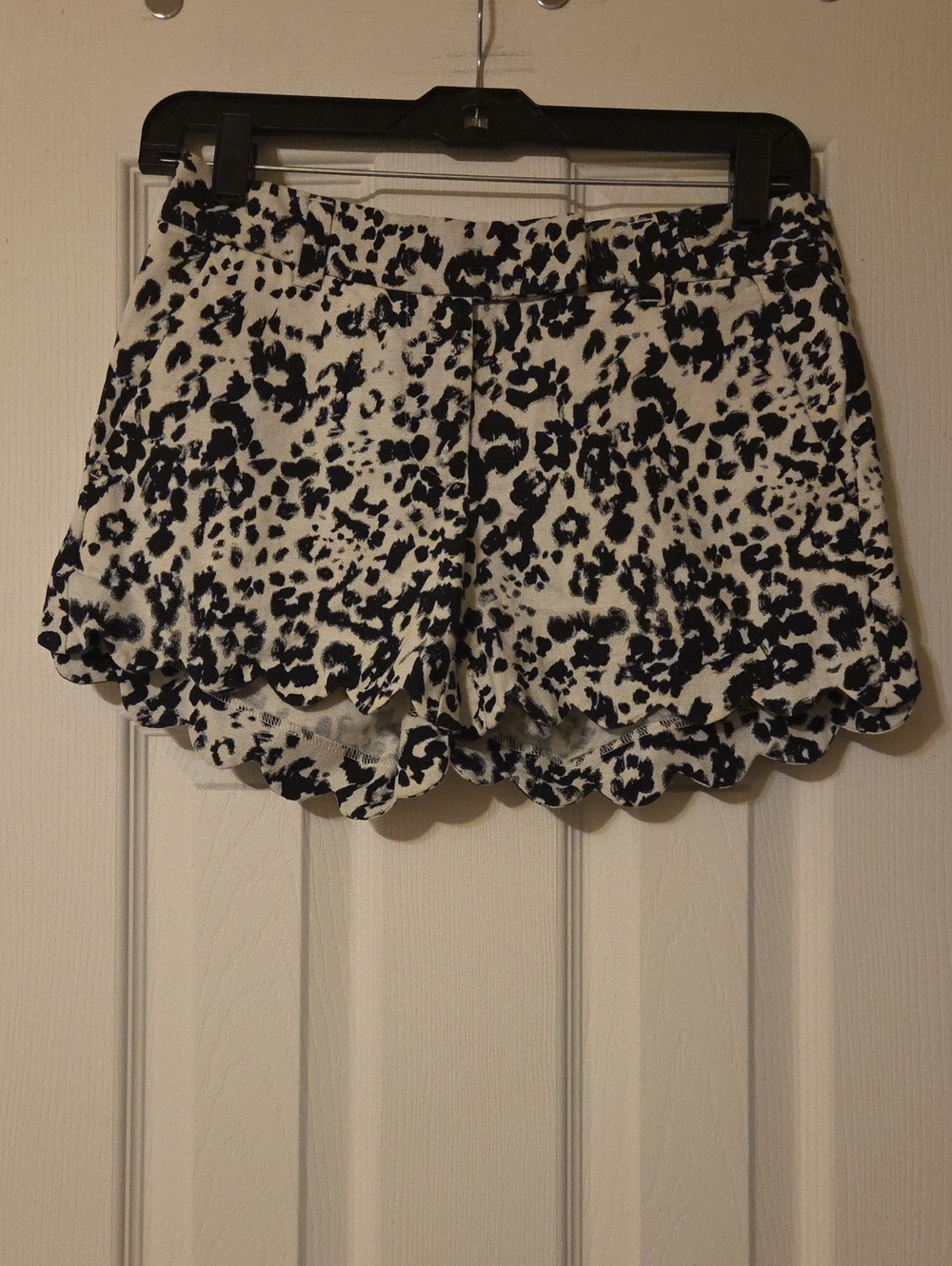 J. Crew Black and White Scallop-Hem High-Waist Print Shorts